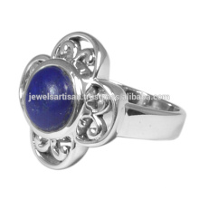 Sterling Silver Floral Designer Ring With Lapis Lazuli Natural Gemstone Party Wear Ring Jewellery